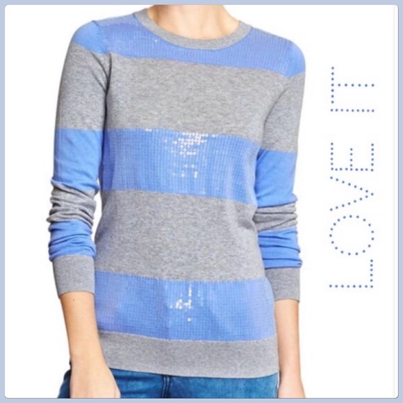 Glittering Old Navy Blue & Gray Strip Sequin Sweater - Picture 2 of 8